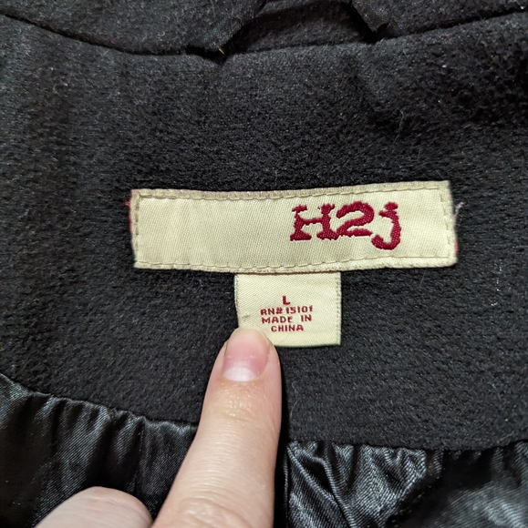 Black Double Breasted Button Up Winter Pea Coat - Picture 6 of 7